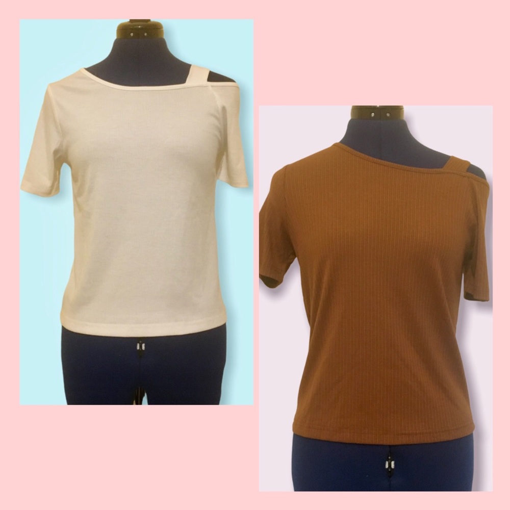 NET Brown & White One Shoulder Top